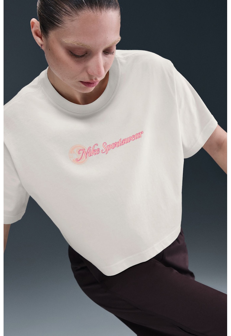 Tricou crop din bumbac Club - Alb fildes