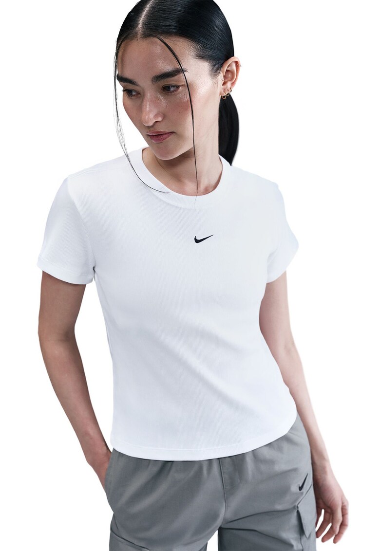 Tricou slim fit striat - Alb optic