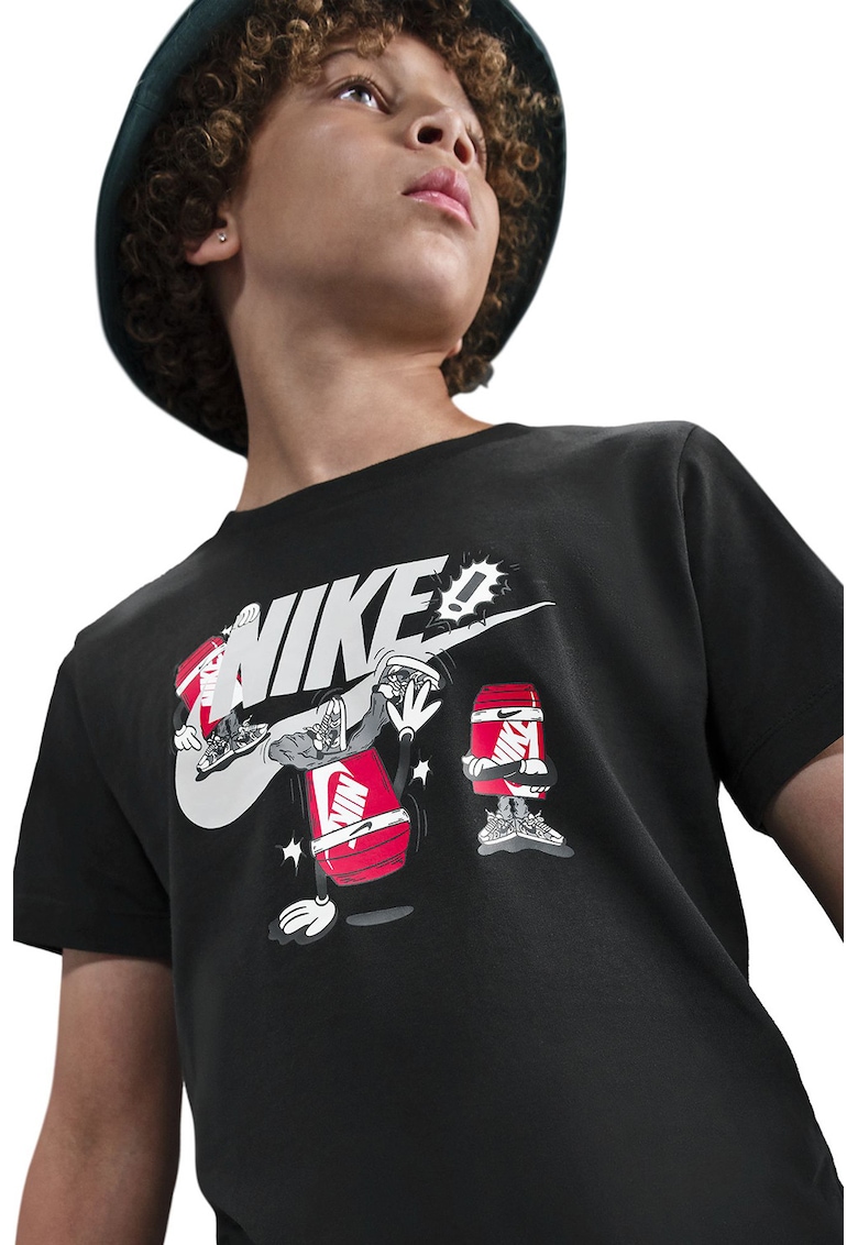 Tricou din bumbac cu imprimeu logo - Negru
