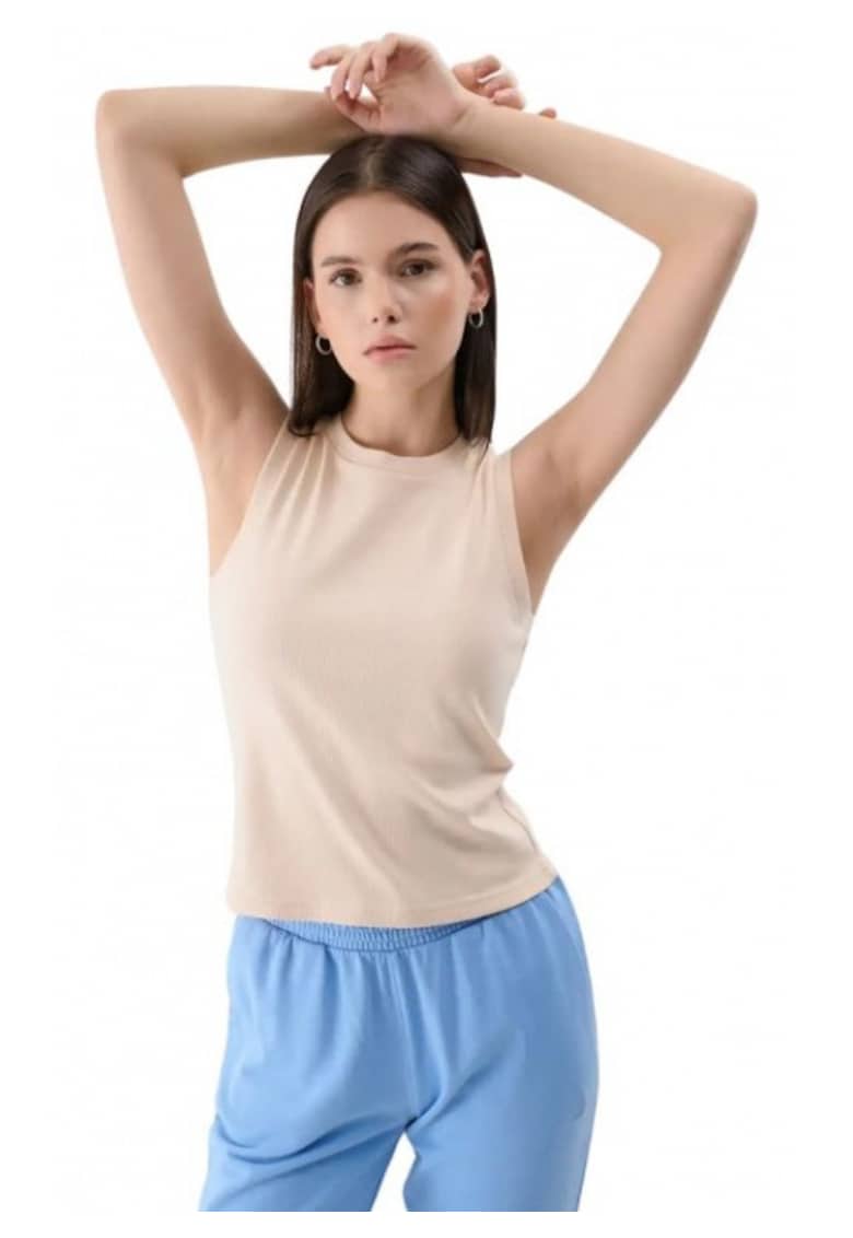 Tricou dama fara maneci - bumbac - bej