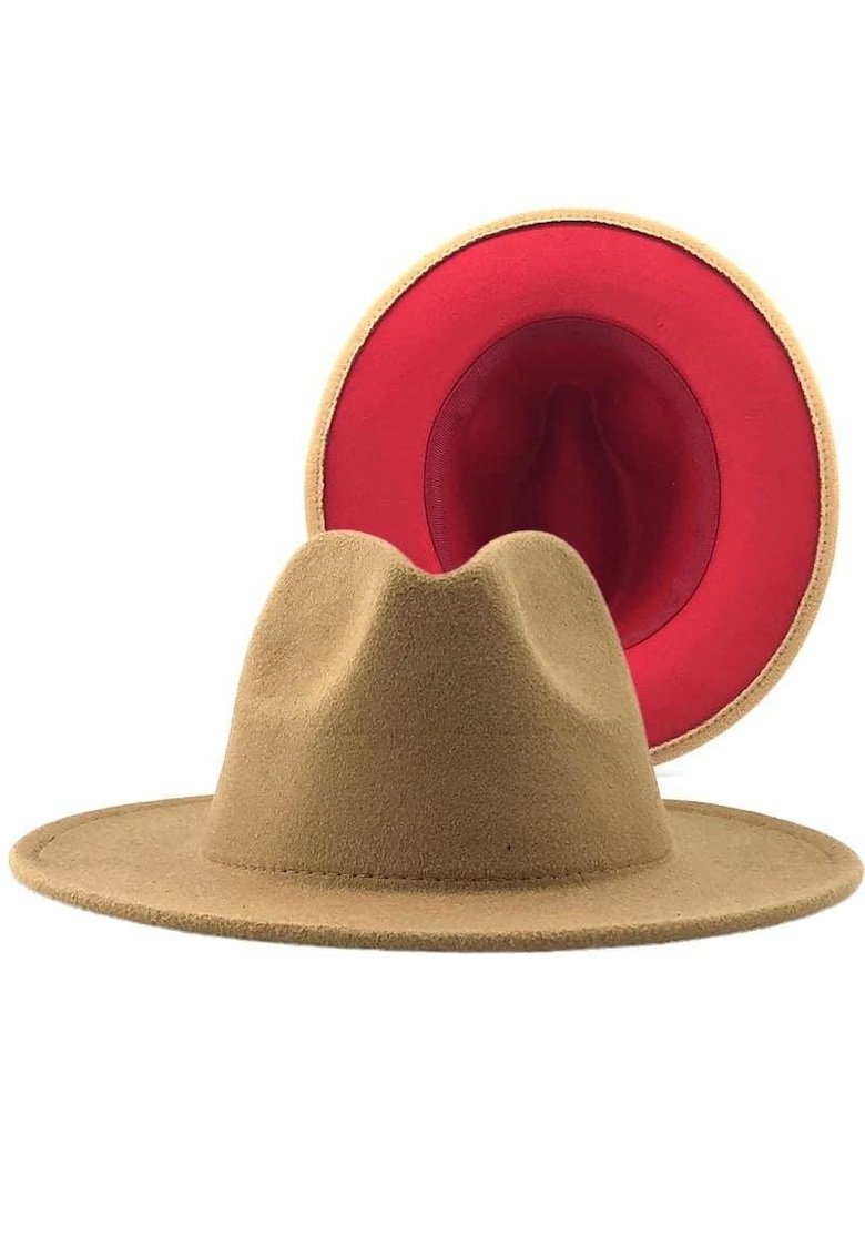 Palarie dama - bej - interior rosu - Mariete - Palarie dama - bej - interior rosu - Mariete -