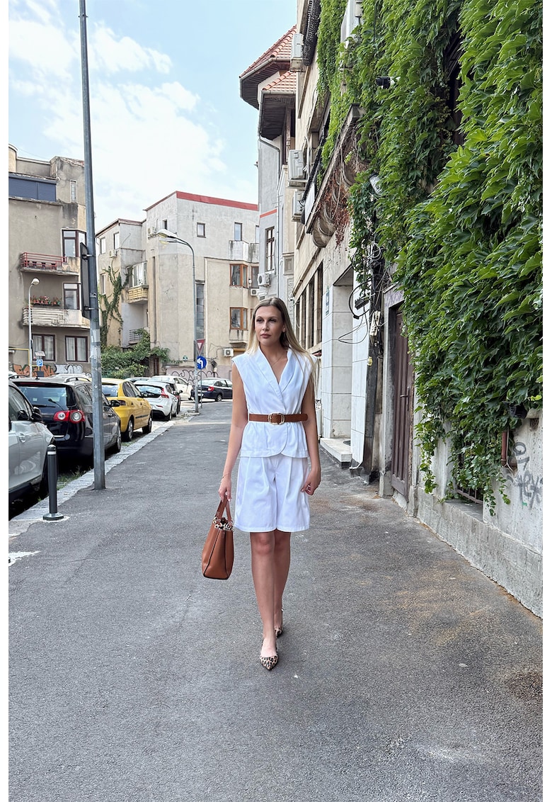 Vesta din amestec de bumbac cu cordon in talie