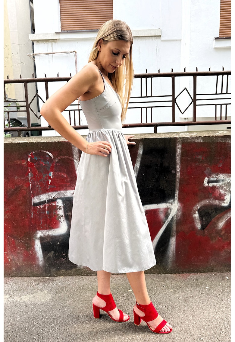 Rochie midi cu buzunare laterale - Gri deschis