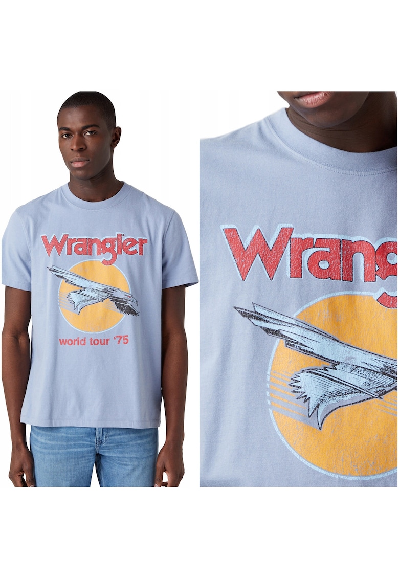 Tricou Barbati - Eagle Tee - Regular Fit - Print Logo - 100% Bumbac - Confortabil - Respirabil - Usor - Ideal Pentru Zi Cu Zi - Marimea XL - Albastru Deschis