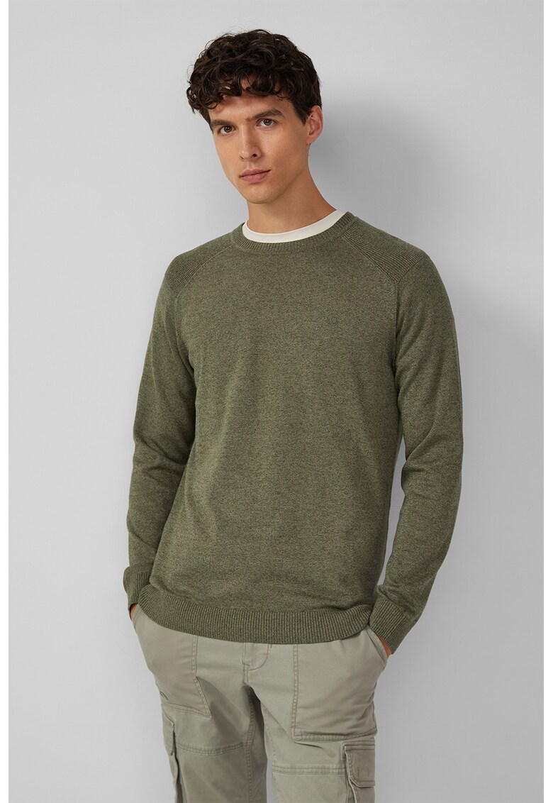 Pulover din bumbac cu decolteu la baza gatului - Kaki inchis
