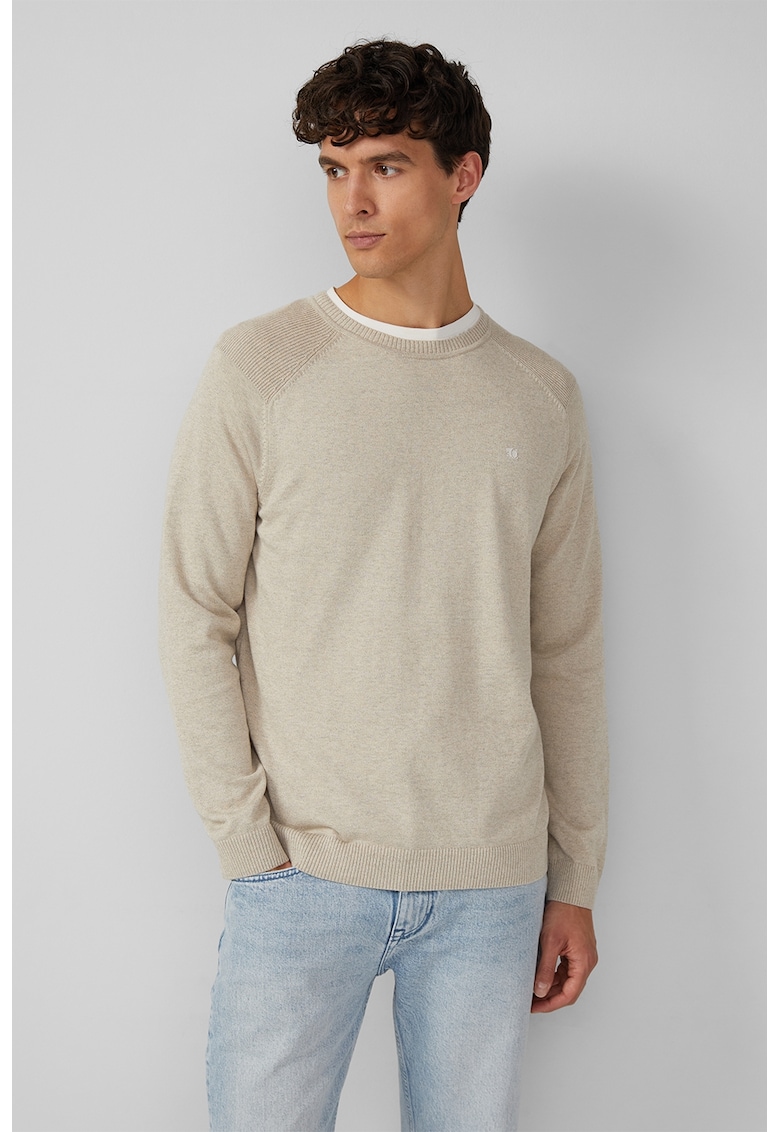 Pulover din bumbac cu decolteu la baza gatului - Maro nisip