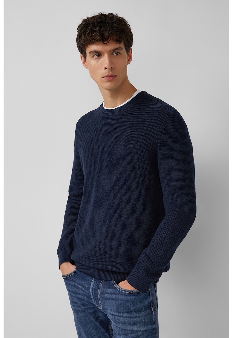 Pulover de bumbac cu decolteu la baza gatului - Albastru ultramarin