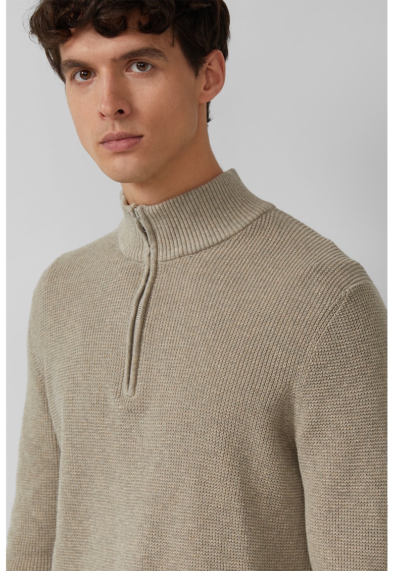 Pulover de bumbac cu fermoar scurt