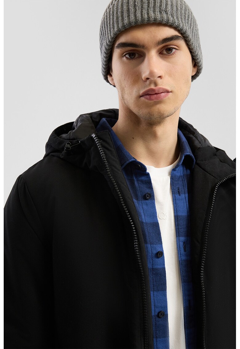 Jacheta cu fermoar si gluga - Negru