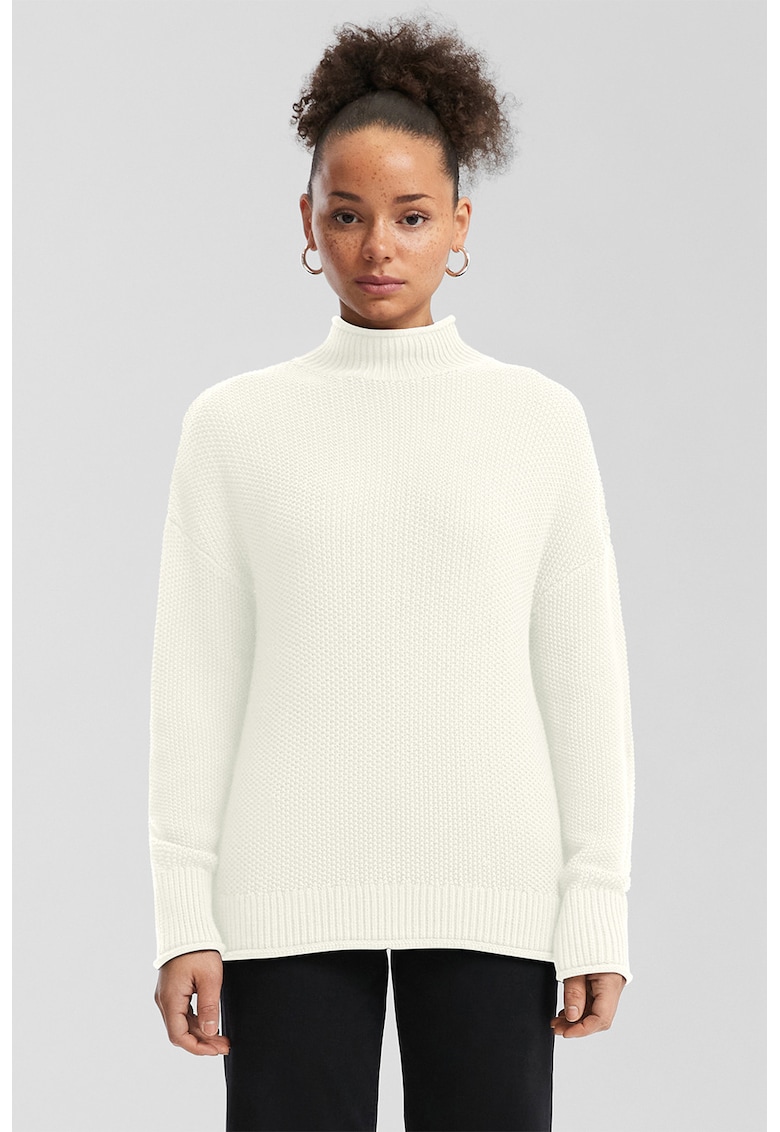 Pulover tricotat din amestec de bumbac cu guler inalt