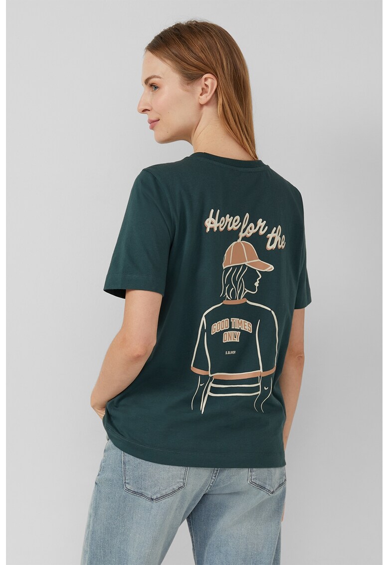 Tricou din bumbac cu design grafic - Verde inchis/Portocaliu persan