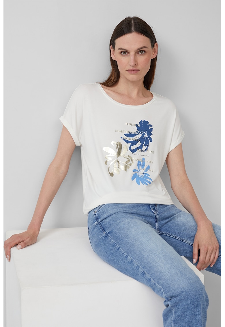 Tricou lejer cu decolteu rotund - Alb/Auriu/Albastru
