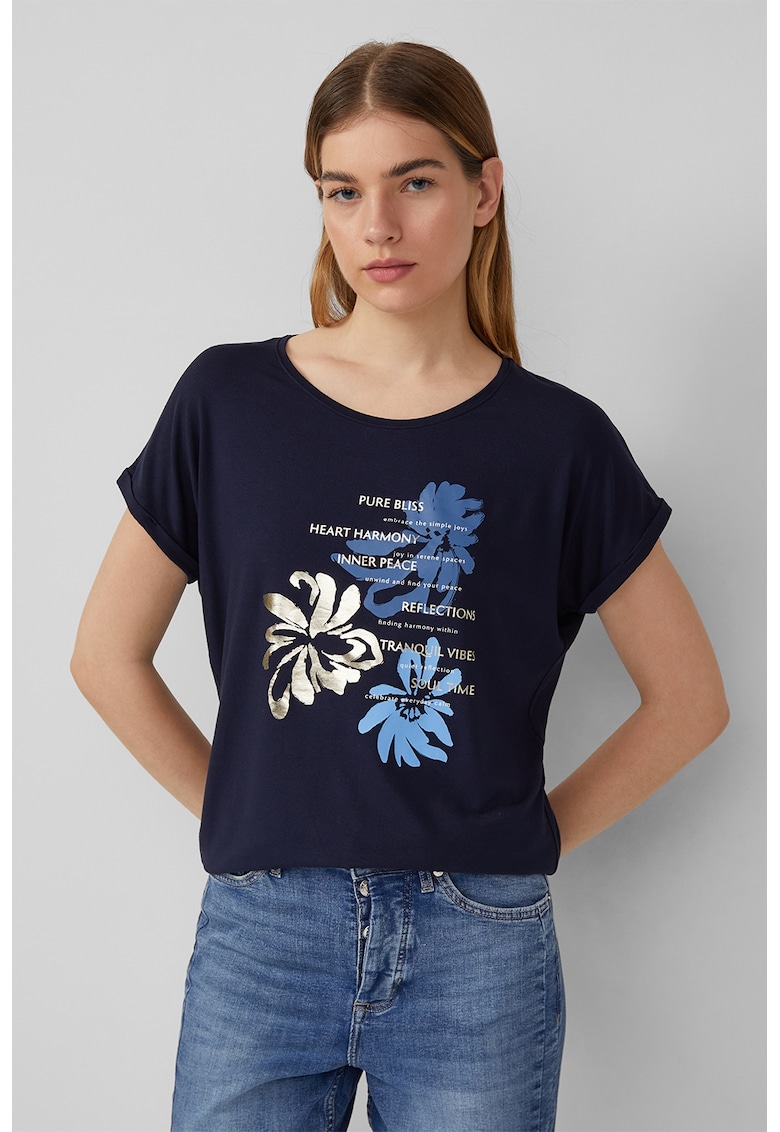 Tricou lejer cu decolteu rotund - Auriu/Albastru ultramarin