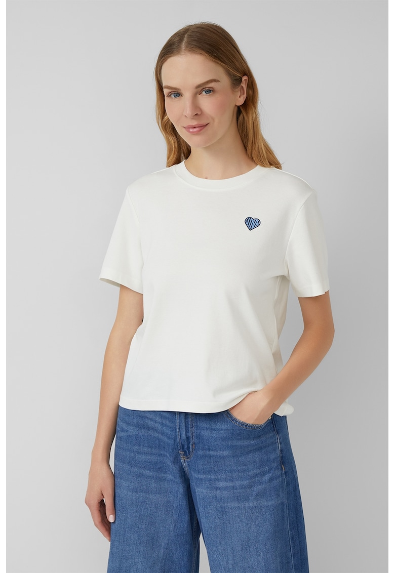 Tricou din bumbac cu decolteu la baza gatului - Alb murdar