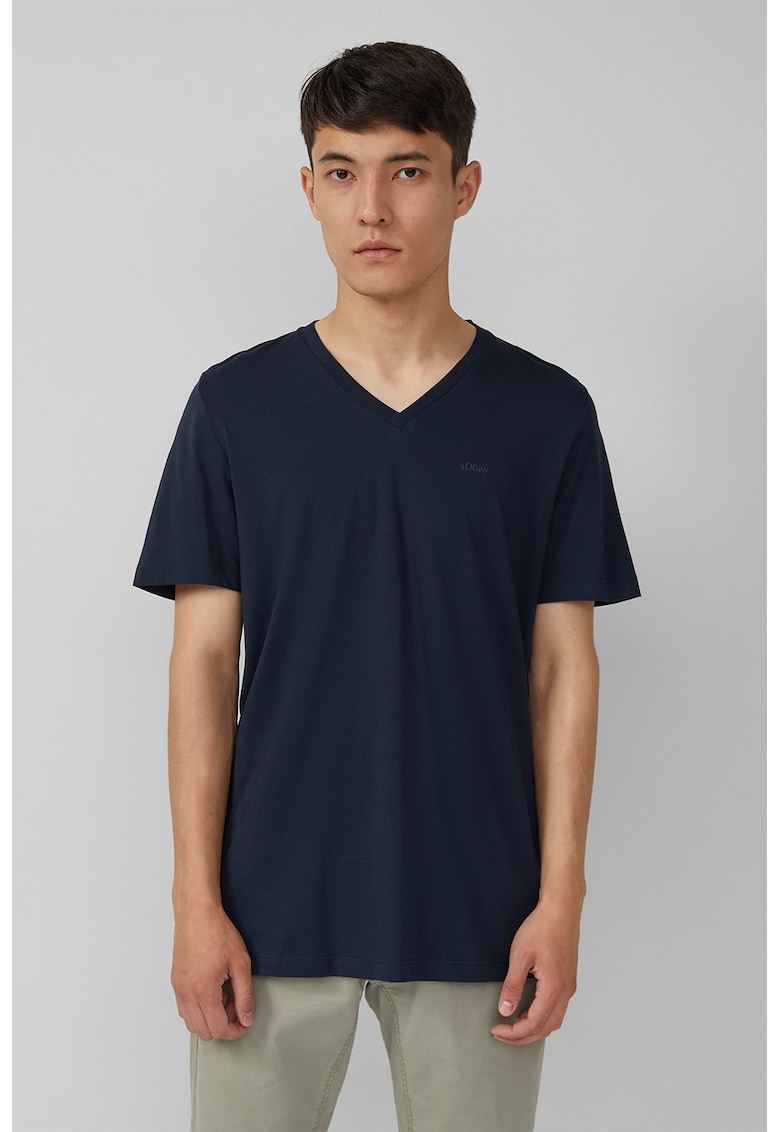 Tricou din bumbac cu decolteu in V