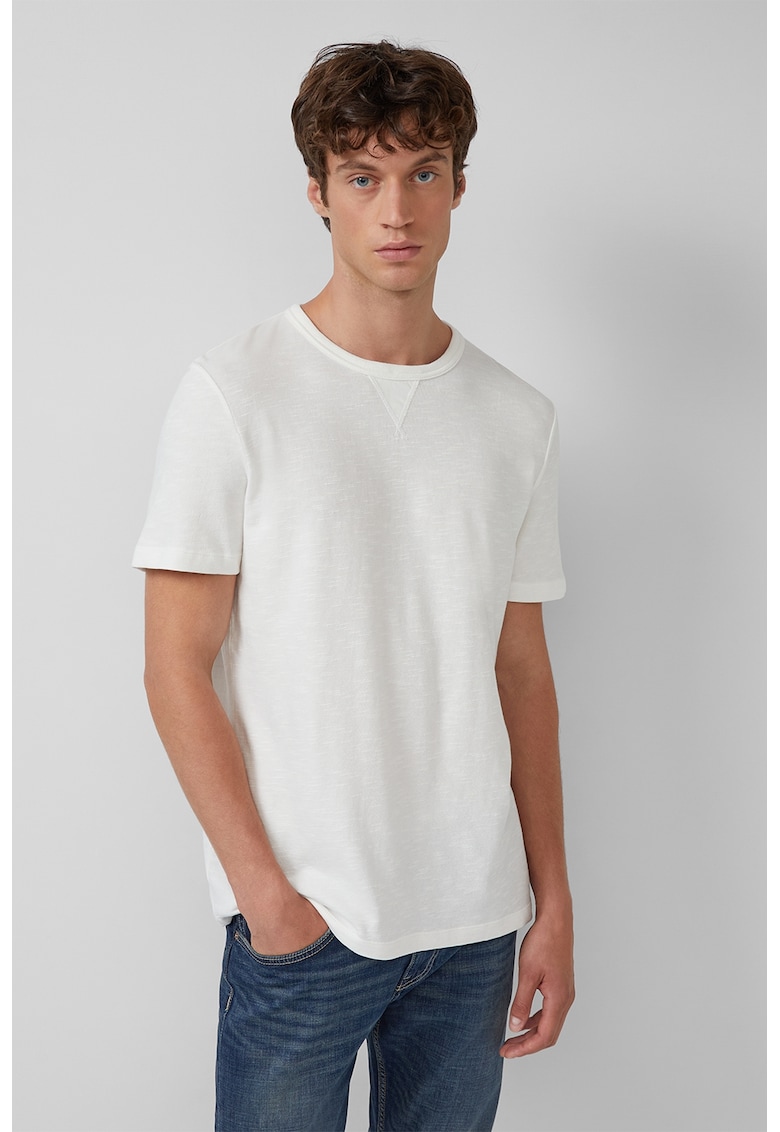 Tricou din bumbac cu decolteu la baza gatului - Alb