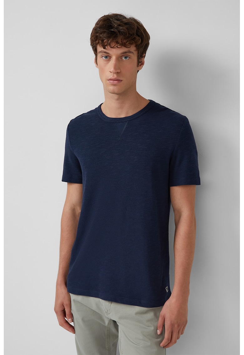 Tricou din bumbac cu decolteu la baza gatului - Bleumarin