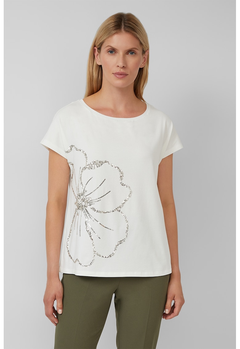 Tricou cu decolteu rotund si model floral