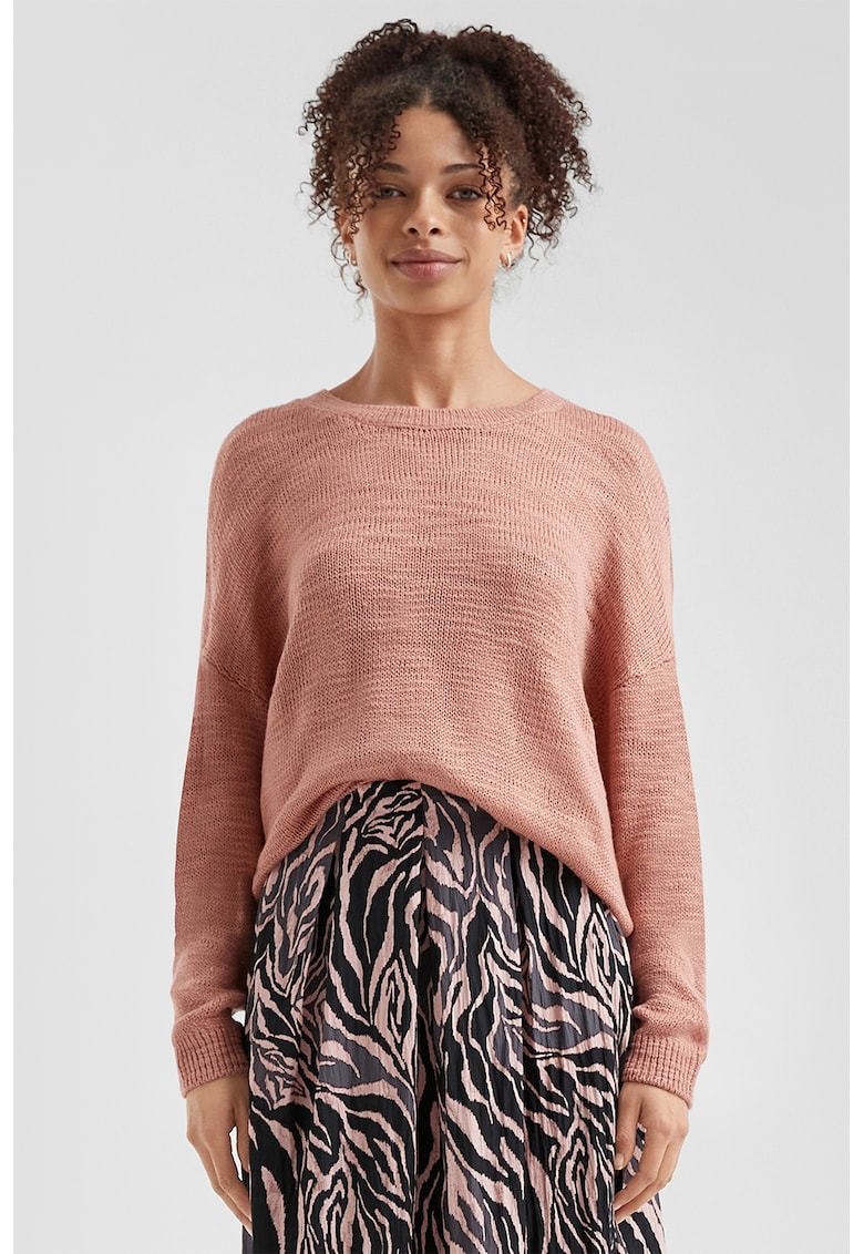 Pulover lejer cu maneci cazute - Roz prafuit