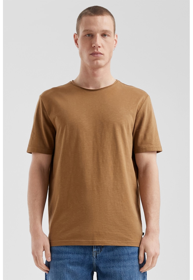 Tricou uni cu decolteu la baza gatului - Caramel