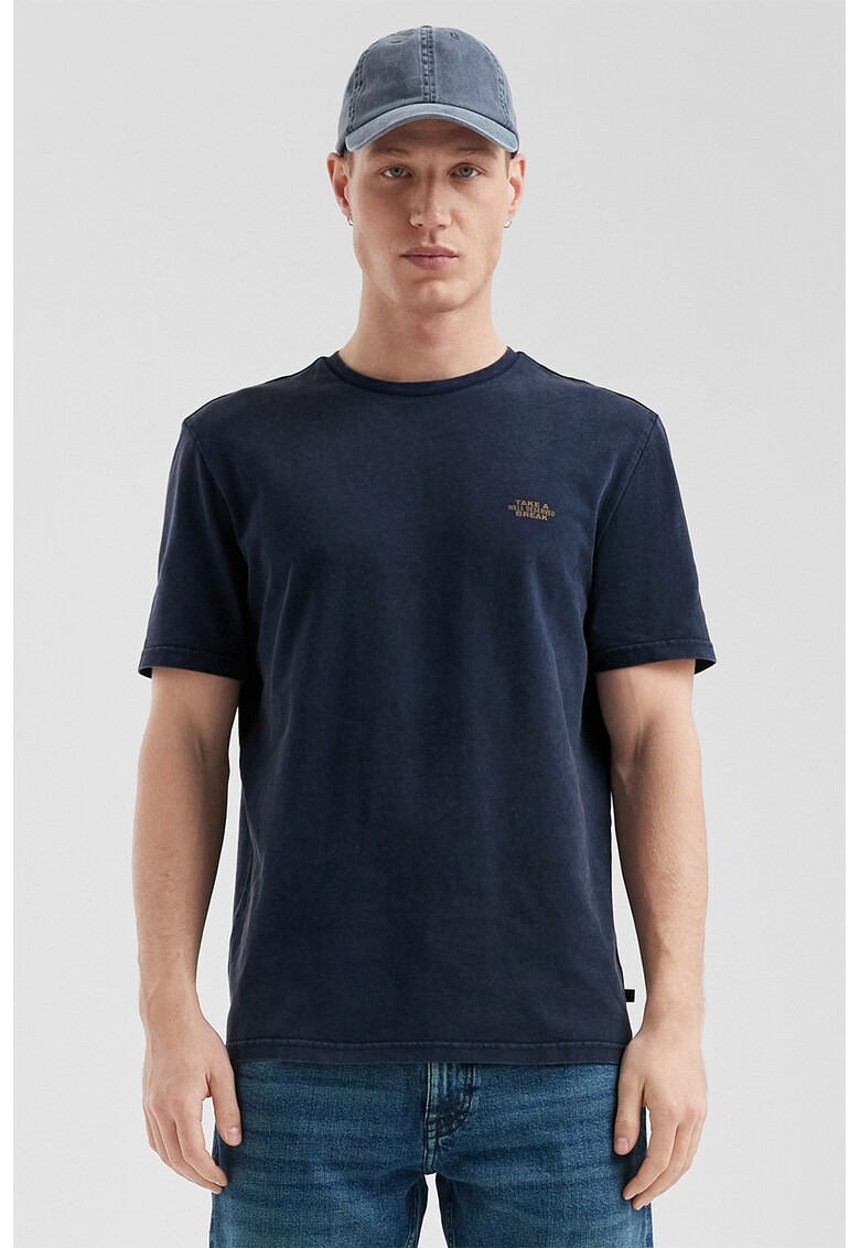 s.Oliver - Tricou de bumbac cu decolteu la baza gatului si text