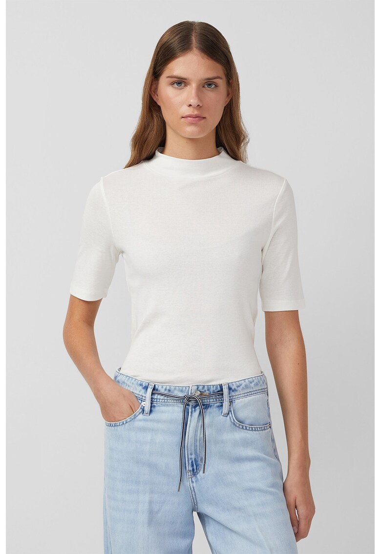 Tricou de bumbac cu decolteu la baza gatului - Alb