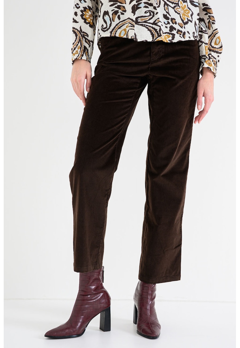 Pantaloni crop cu talie inalta - Maro inchis