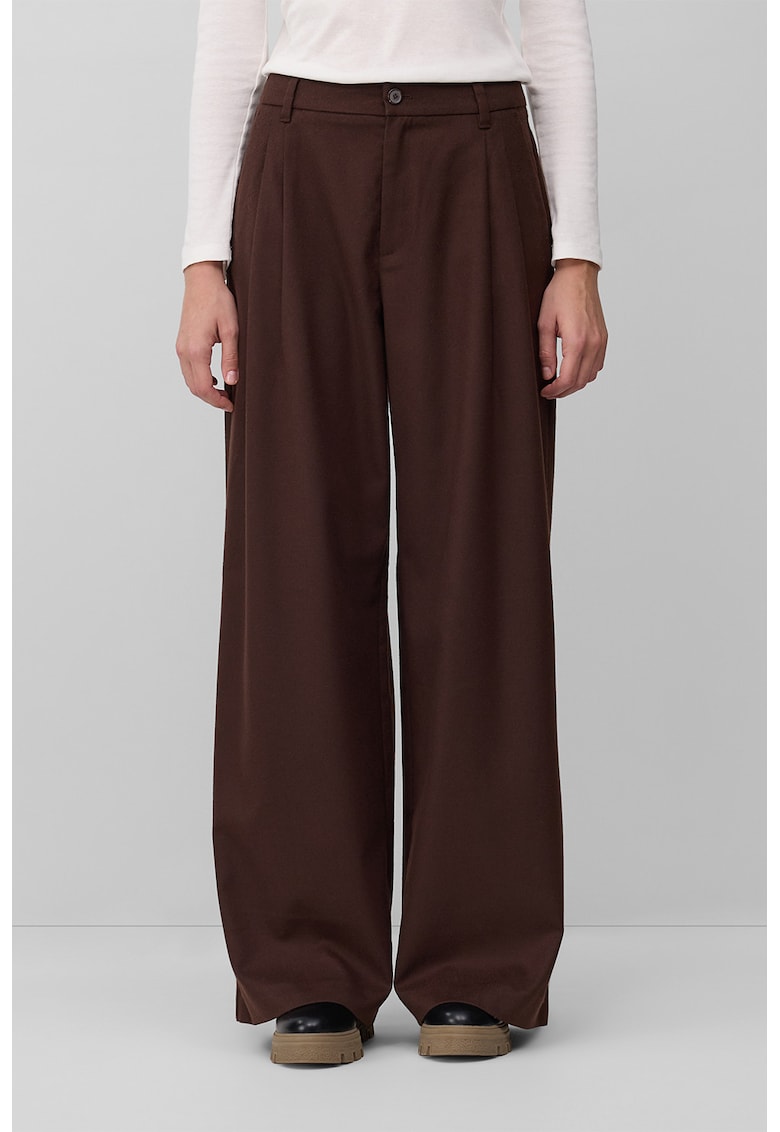 Pantaloni cu croiala ampla si talie inalta - Maro inchis