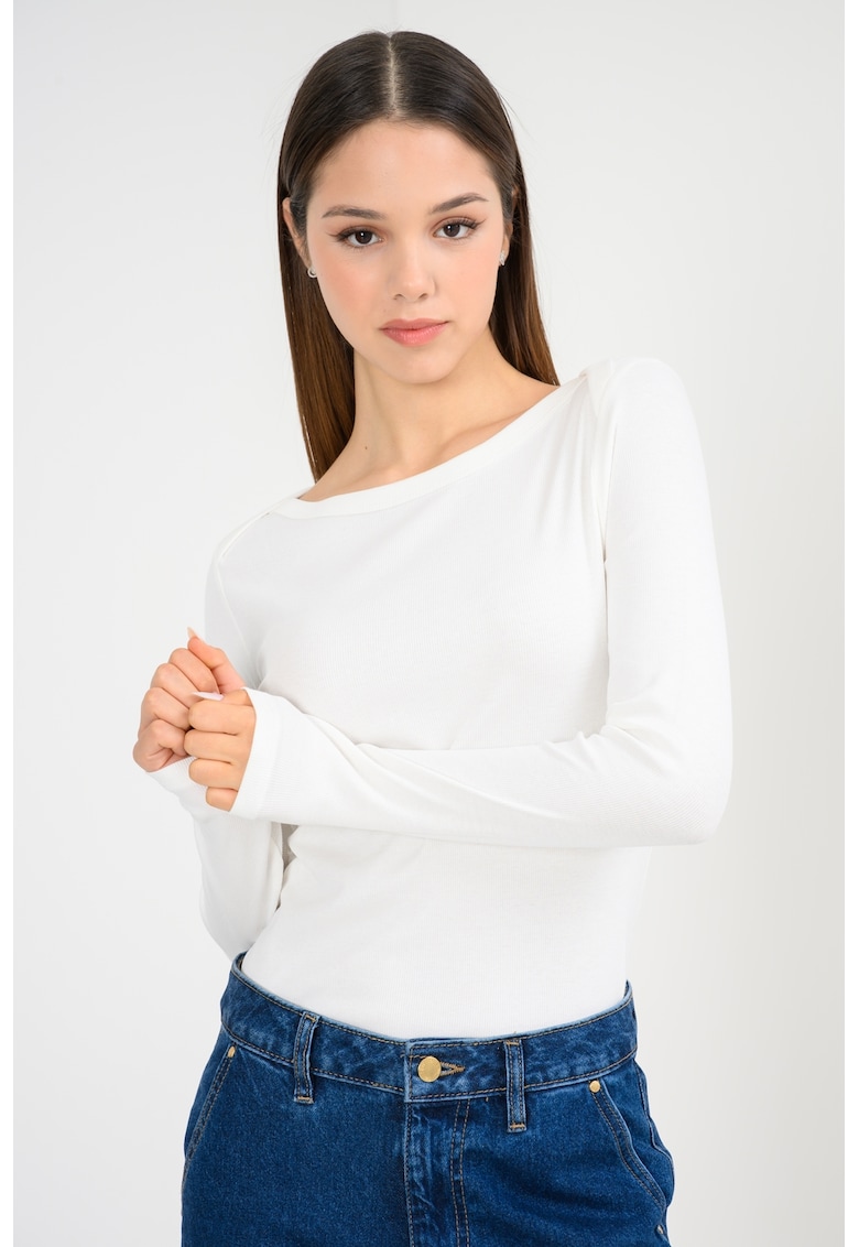 Bluza slim fit cu decolteu barcuta - Alb murdar