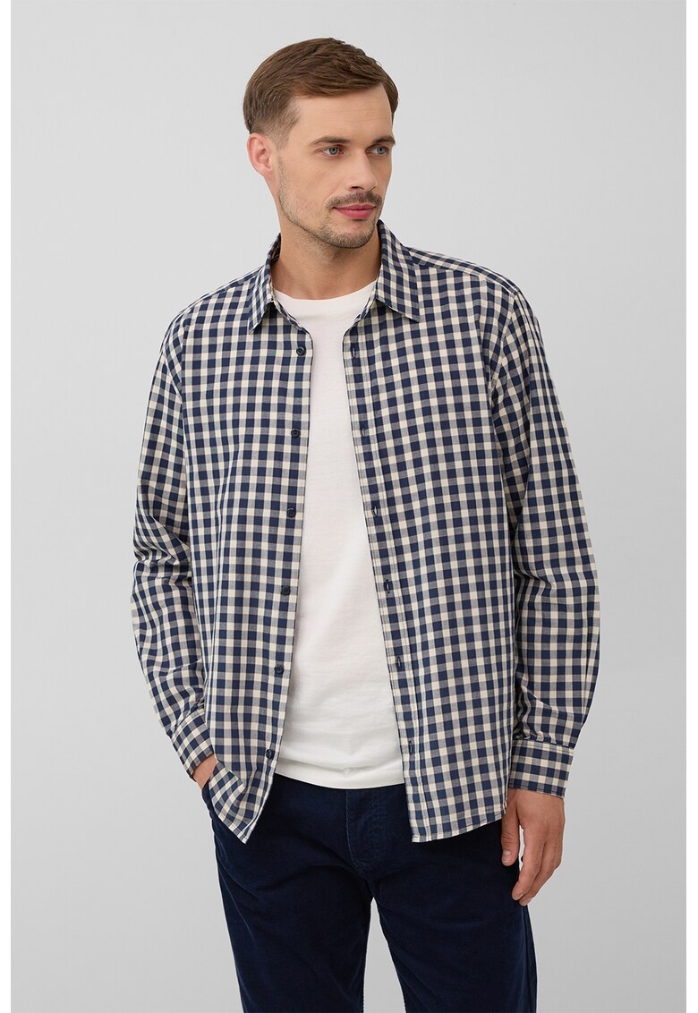 Camasa de bumbac in carouri - Albastru inchis/Alb murdar