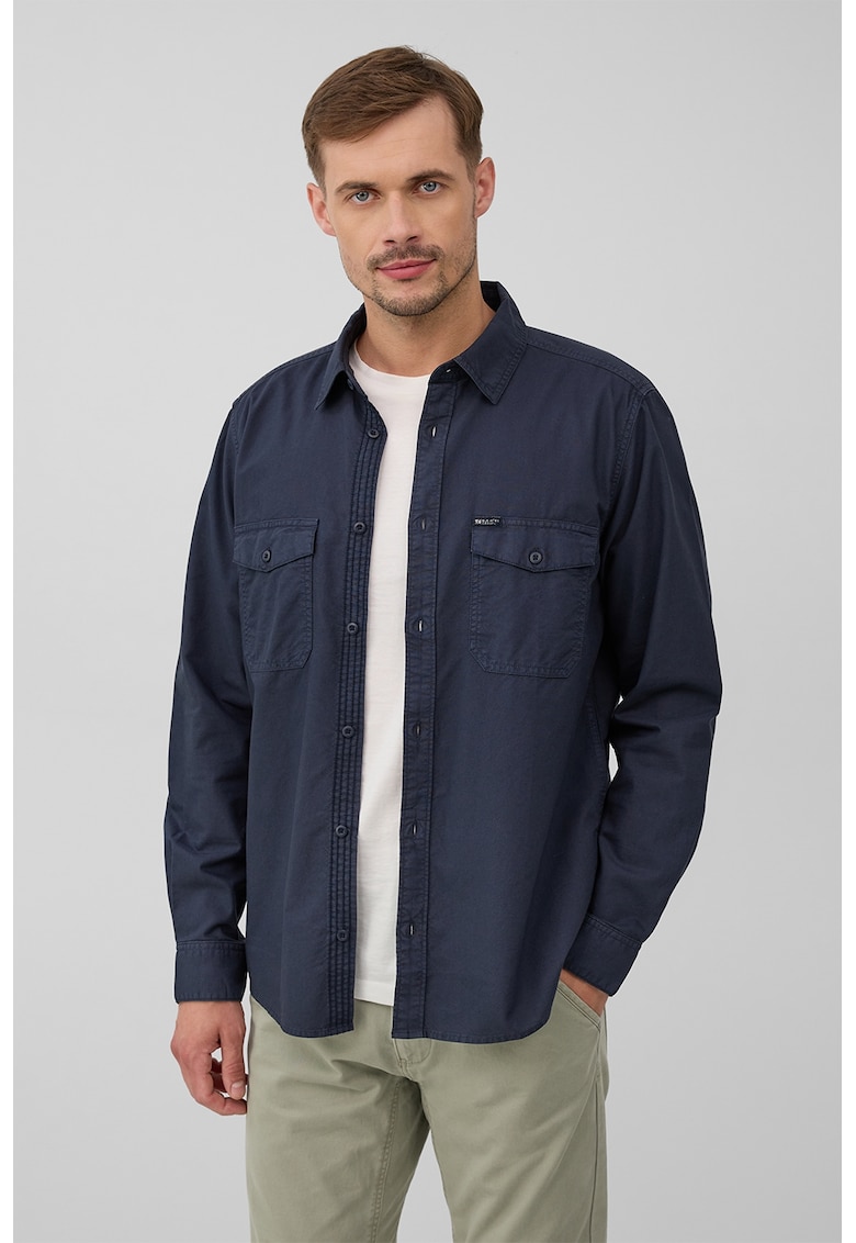 Camasa de bumbac cu buzunare pe piept - Bleumarin