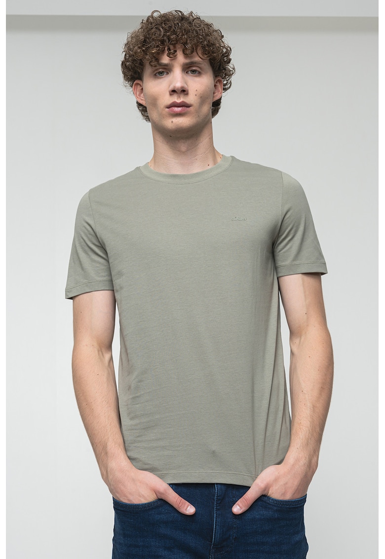 Tricou din bumbac cu decolteu la baza gatului - Kaki