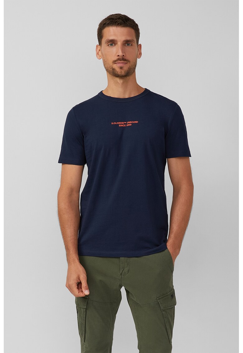 Tricou cu logo si decolteu la baza gatului - Rosu/Albastru ultramarin