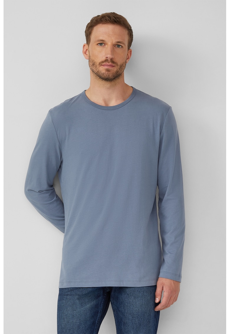 Bluza de bumbac cu decolteu la baza gatului - Albastru inchis