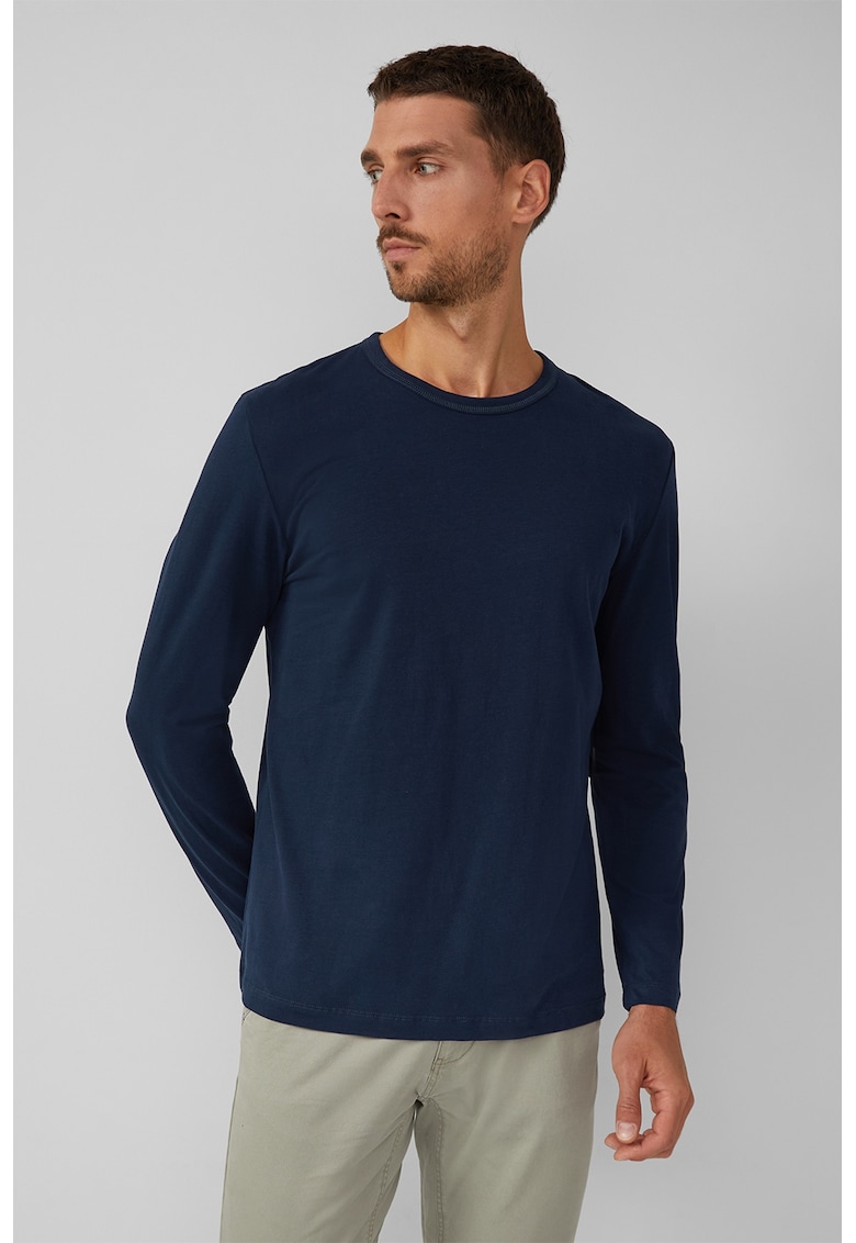 Bluza de bumbac cu decolteu la baza gatului - Bleumarin