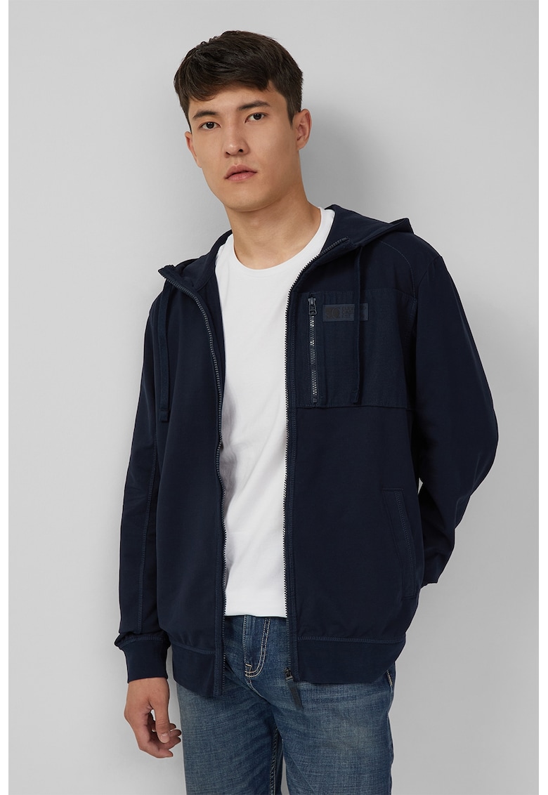 Hanorac din amestec de bumbac cu fermoar - Bleumarin