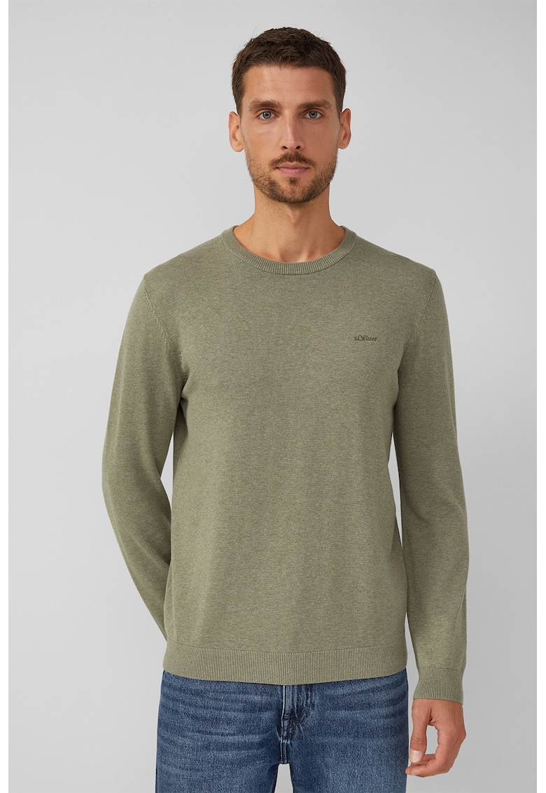 Pulover de bumbac cu decolteu la baza gatului