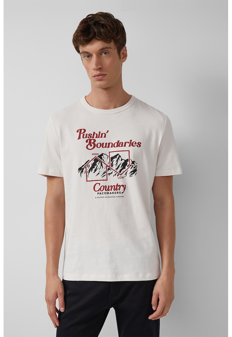 Tricou de bumbac cu imprimeu grafic - Alb/Rosu inchis