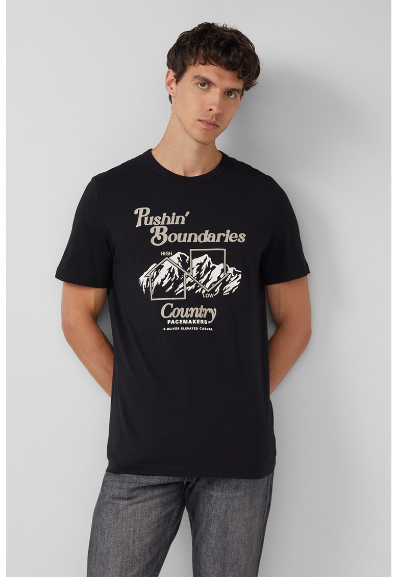 Tricou de bumbac cu imprimeu grafic - Negru/Maro taupe