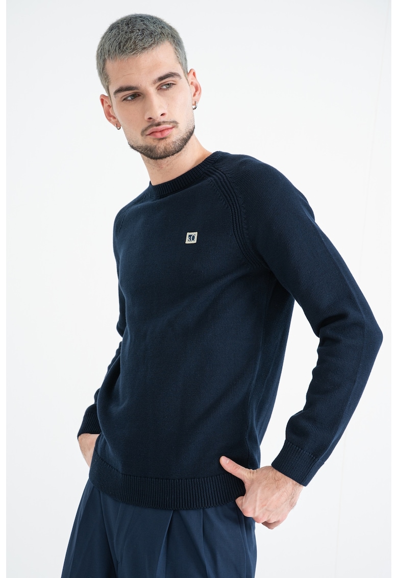 Pulover uni cu decolteu la baza gatului - Albastru ultramarin