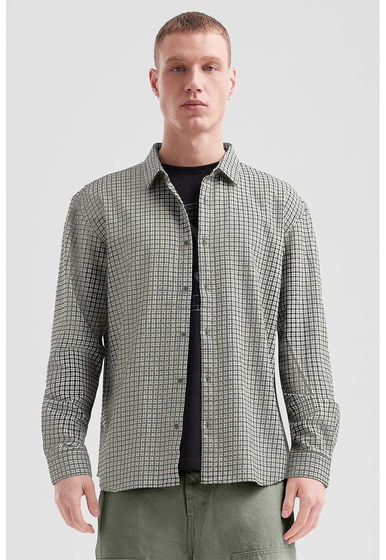 Camasa de bumbac - cu model in carouri - Alb/Kaki