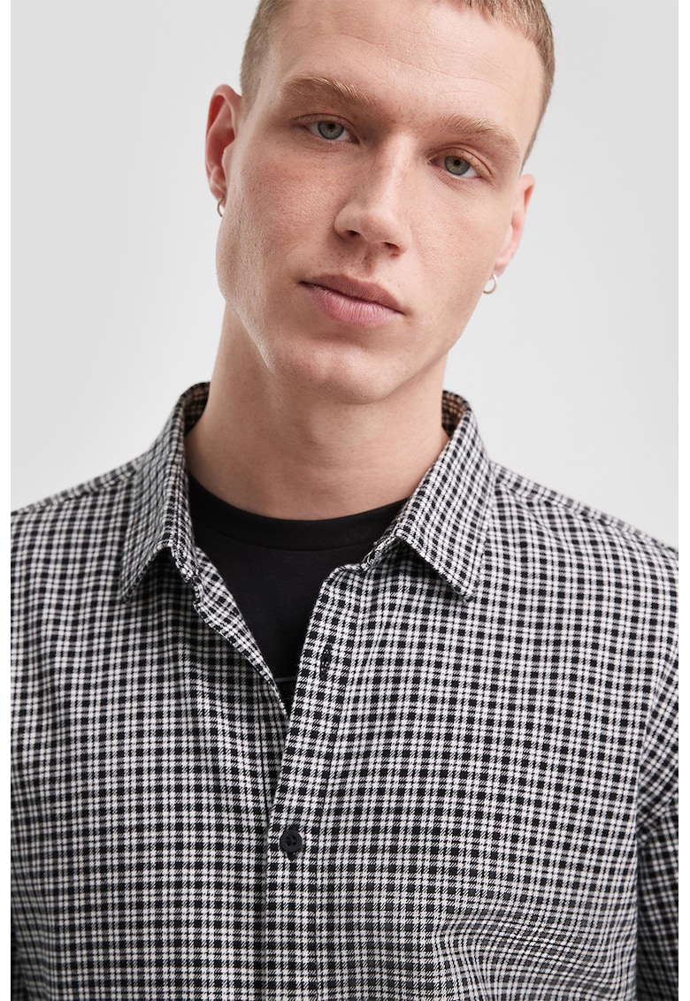 Camasa de bumbac - cu model in carouri - Alb/Negru