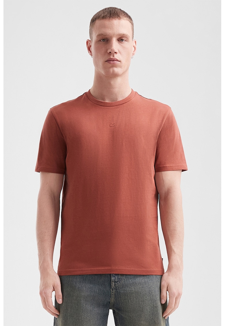 Tricou de bumbac cu decolteu la baza gatului - Caramiziu