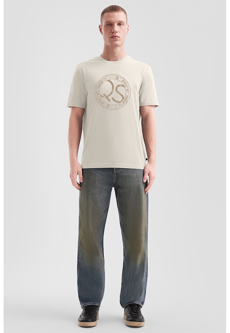 Tricou de bumbac cu logo - Bej deschis