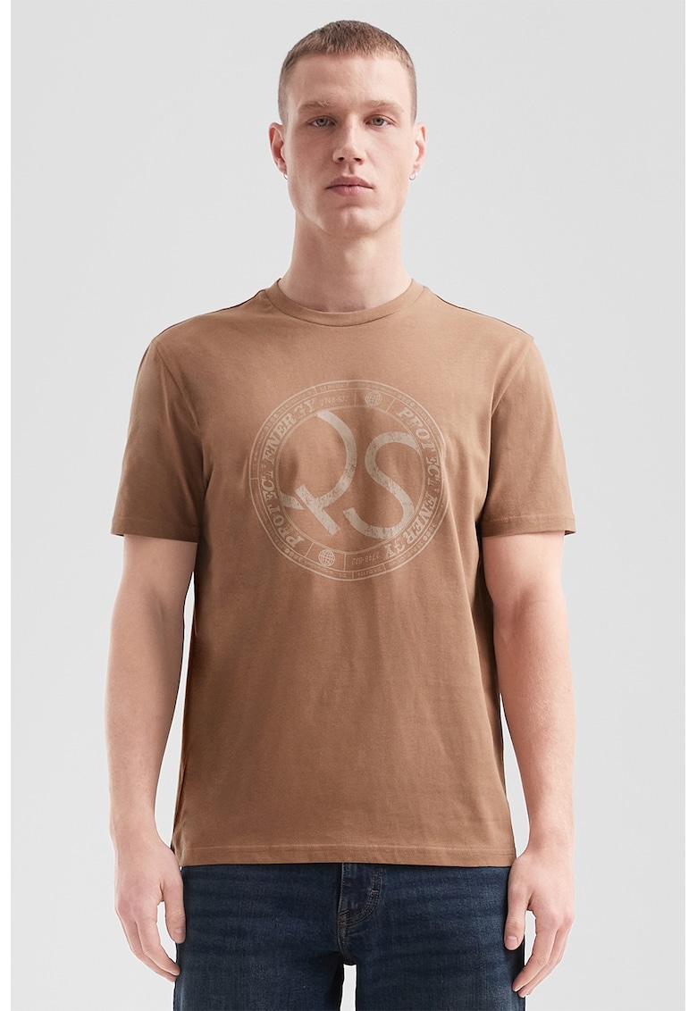 Tricou de bumbac cu logo - Maro inchis