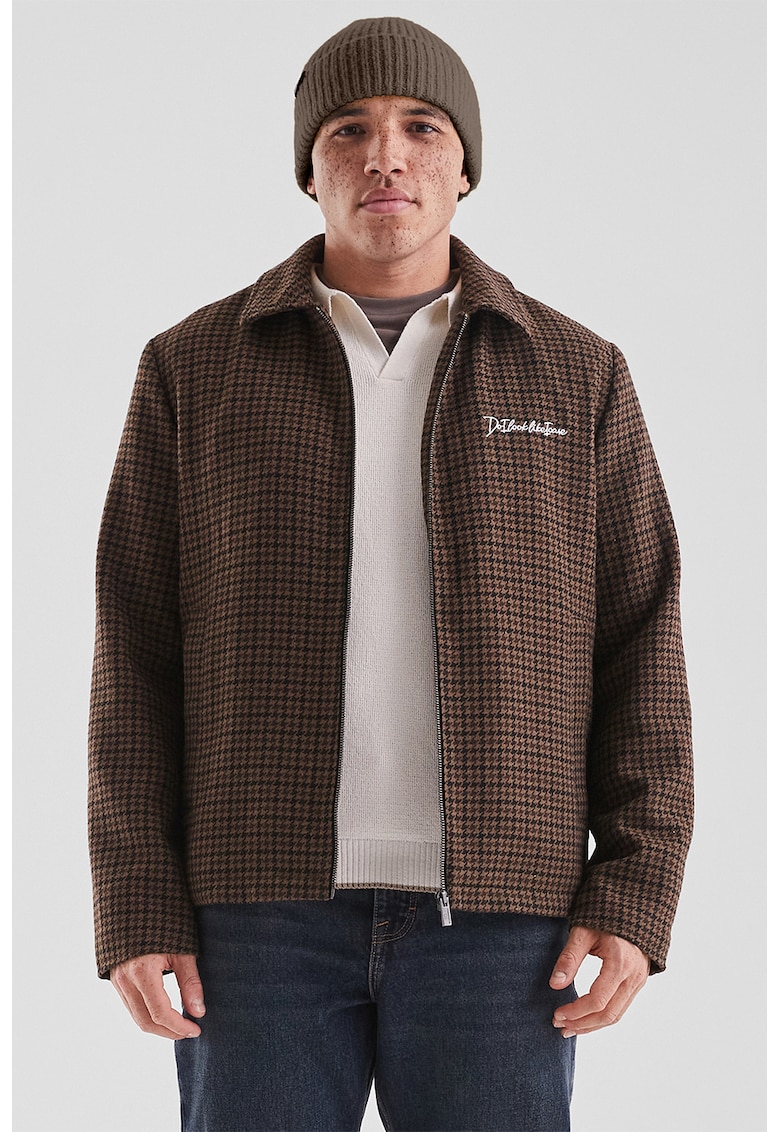 Jacheta-camasa din amestec de lana cu fermoar si model houndstooth