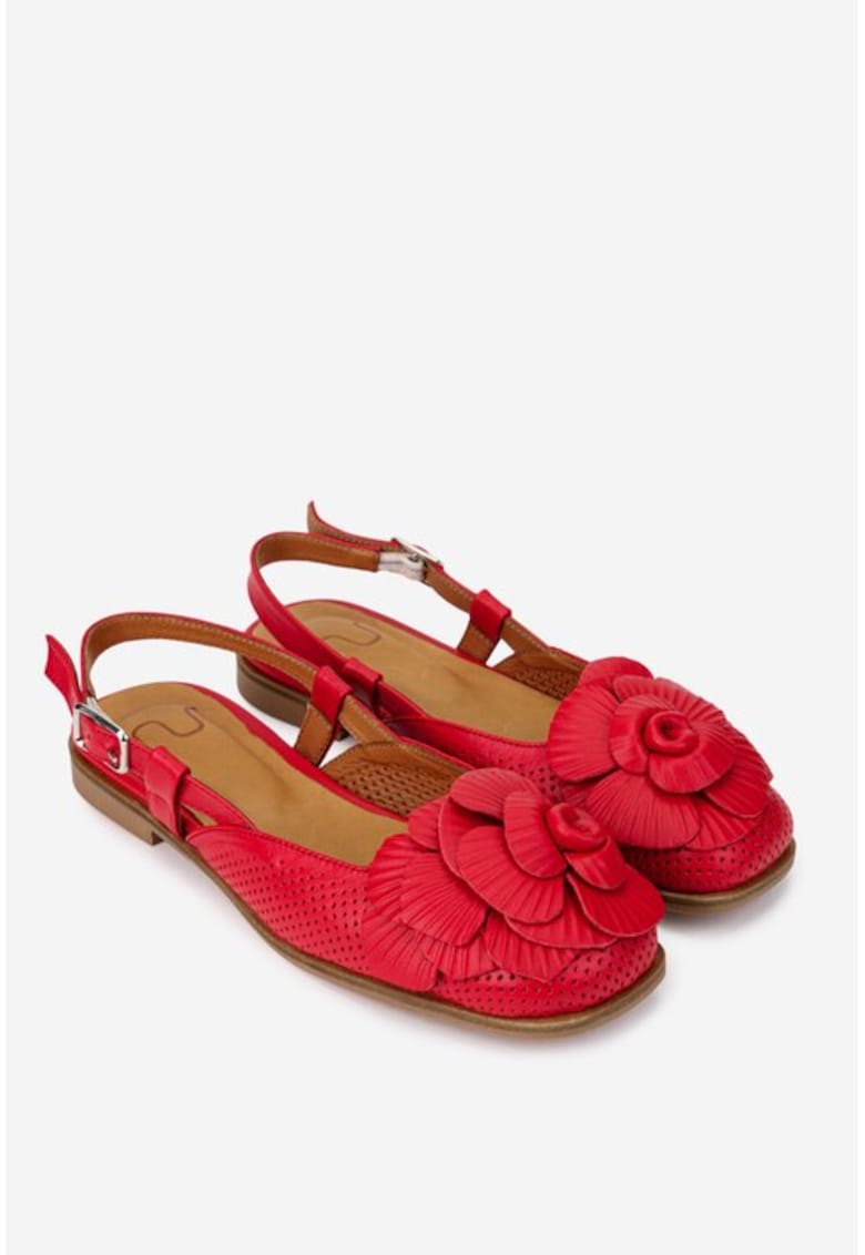 Nur Sandale dama rosii din piele naturala cu ornament