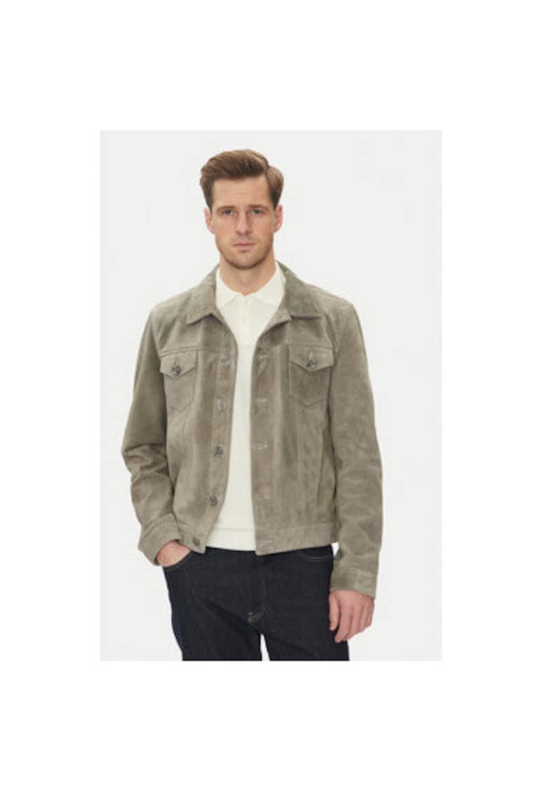 Geaca din piele barbati JEANS JACKET SUEDE - Piele naturala - Gri