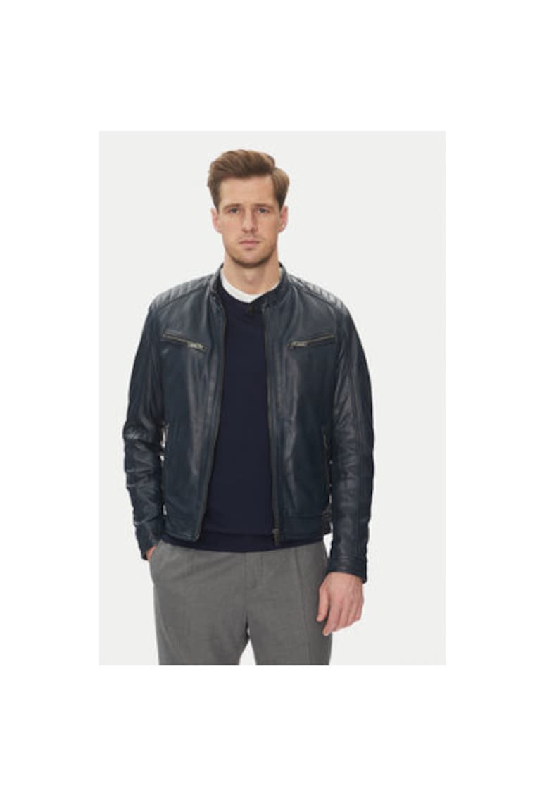 Geaca din piele barbati ALON - Piele naturala - Bleumarin