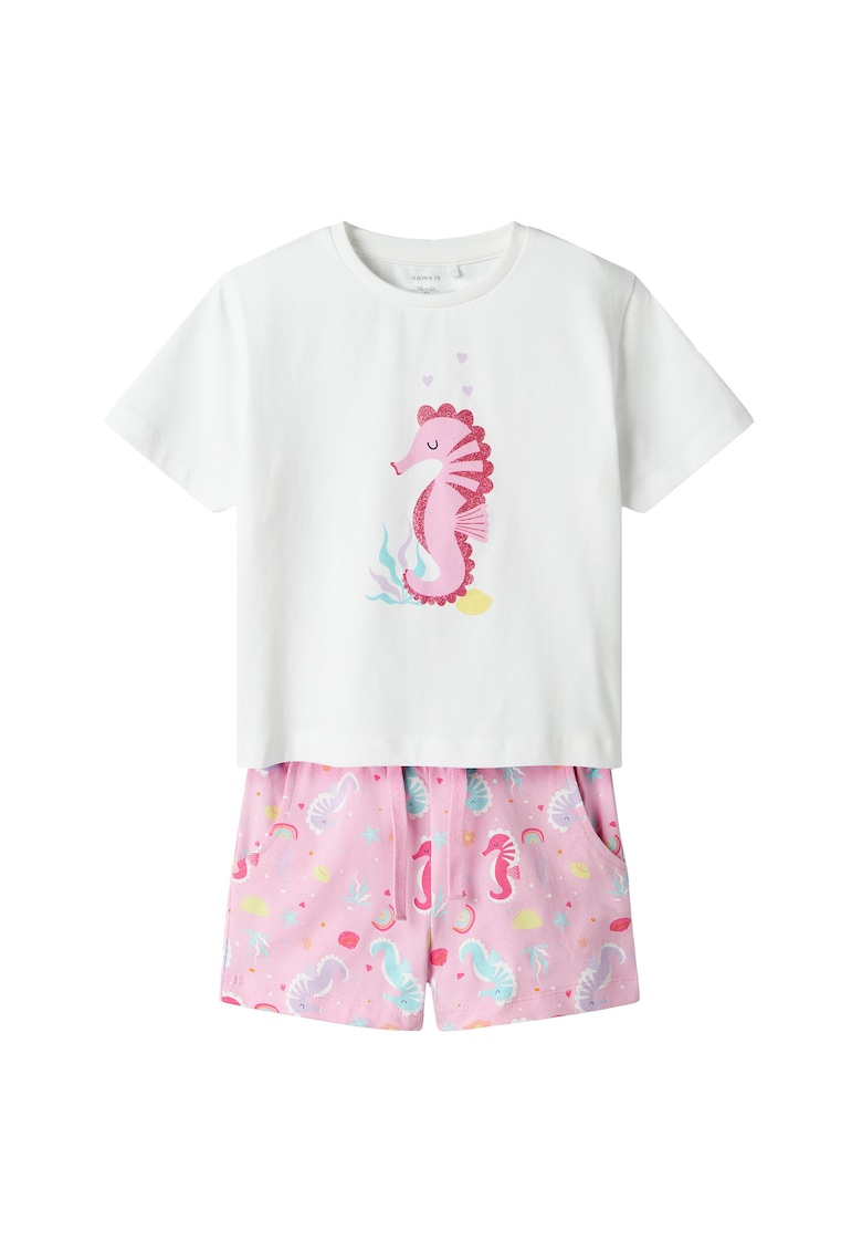Set tricou si pantaloni scurti fete 13239682 - Bumbac organic - Roz - Roz